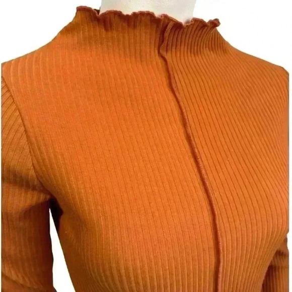 CULTURE CODE ribbed knit mock neck bodycon orange midi dress women's small - Picture 3 of 12